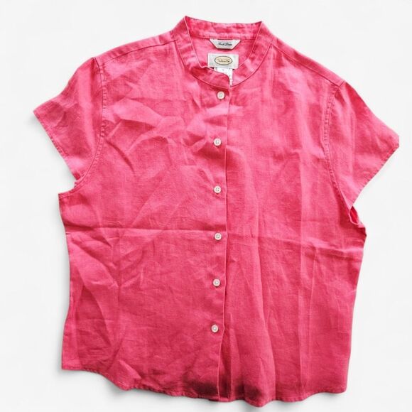 Talbots Tops - Vintage Talbots 100% Irish Linen Cap Sleeve Mandarin Collar Button Down Shirt M